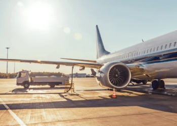 A plane being fueled